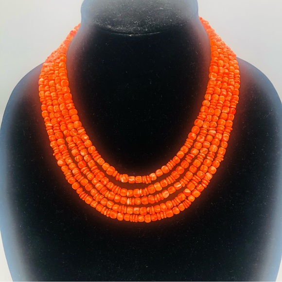 Sterling Silver Orange Spiny Oyster Coral Necklace